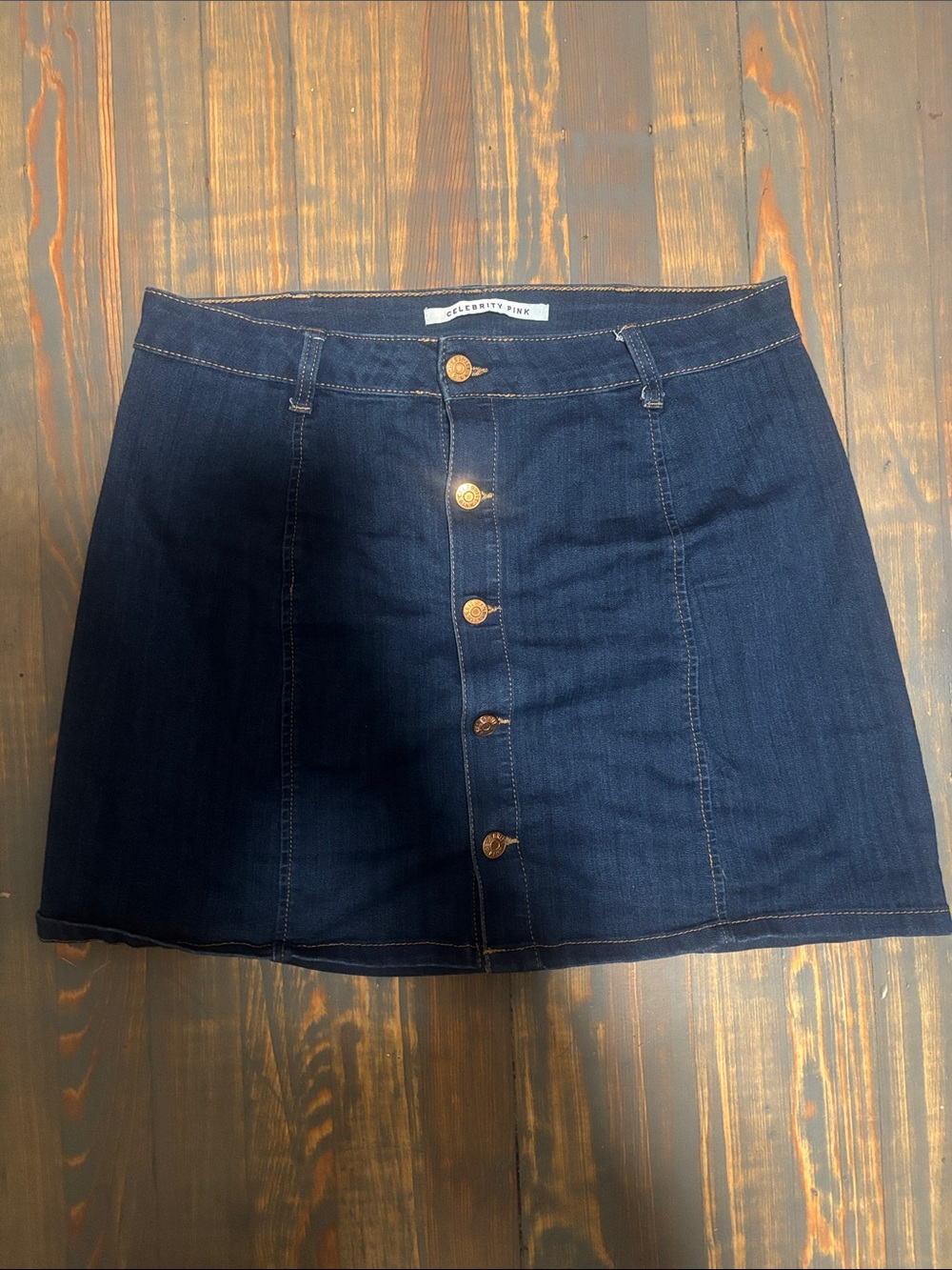 Celebrity Pink Navy Button-Front Denim Mini Skirt size 11/30 woman’s